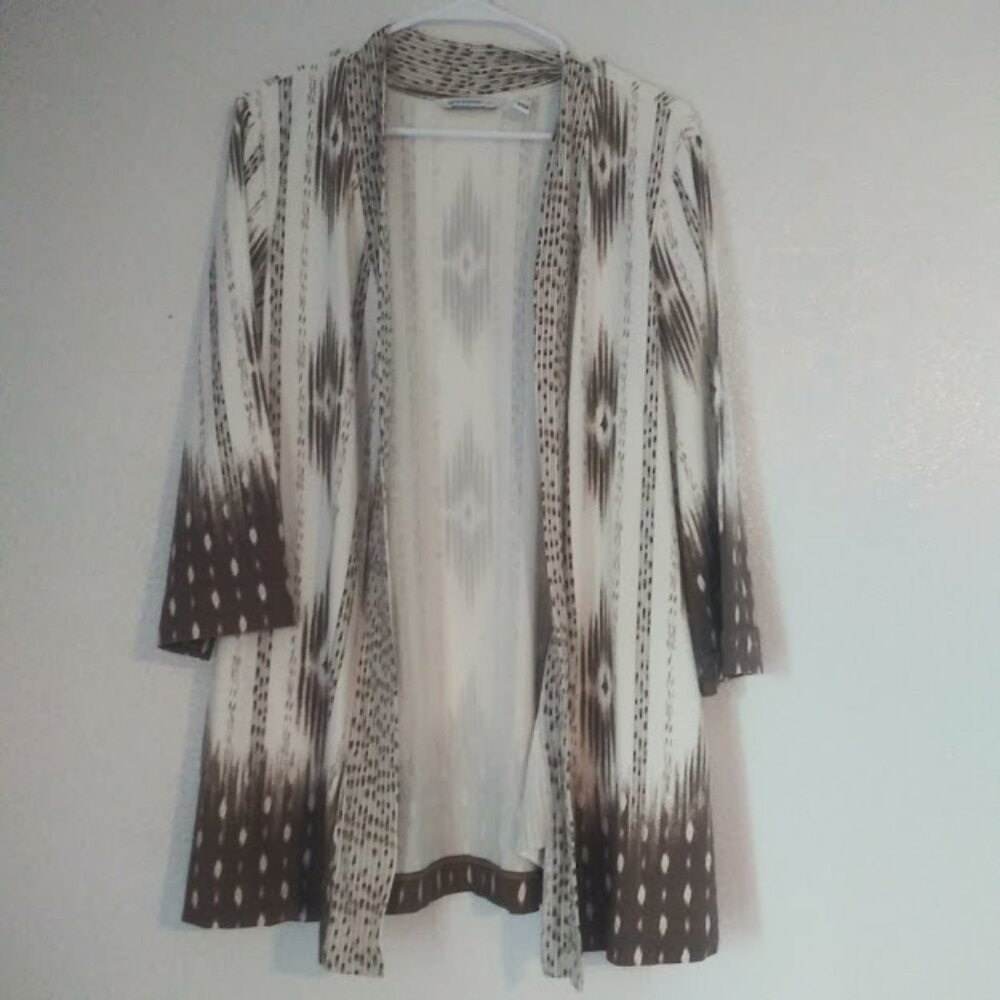 Isaac Mizrahi Live! women's size M white and brown cardigan sweater
